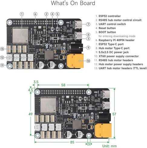 لوحة تشغيل محرك سيرفو للمحرك المباشر (A) مناسبة لـ Raspberry Pi 5 /4B، دعم WiFi 2.4G، لمحرك DDSM Hub، دعم ESP الآن، عبر ESP32 UART أو منفذ USB من النوع C @XYGStudy (قبعة محرك DDSM (A)) in Kuwait
