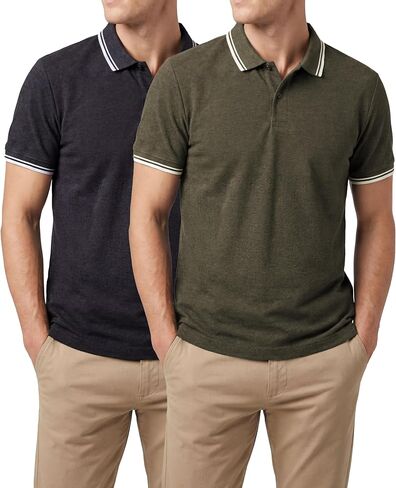 Andrew Scott Men's Regular-fit Cotton Pique Polo Shirt | Short Sleeve Classic Polo - Multi Pack in Saudi Arabia