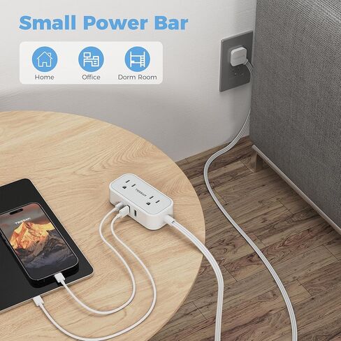 Flat Plug Extension Cord 10 FT, TESSAN Flat Power Strip with 3 USB Ports(1 USB C) and 2 Outlets, Small Multi Outlets Charging Station for Cruise Essentials, Dorm Room Home Office Gray in Saudi Arabia
