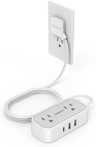 Flat Plug Extension Cord 10 FT, TESSAN Flat Power Strip with 3 USB Ports(1 USB C) and 2 Outlets, Small Multi Outlets Charging Station for Cruise Essentials, Dorm Room Home Office Gray in Saudi Arabia