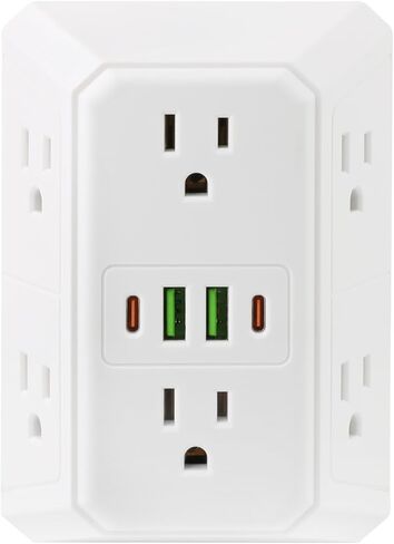 Wall Charger, Outlet Extender Surge Protector, 6 Outlet Splitter with 4 USB Ports (2 USB C), Multiple 3 Sided Multi Plug Wall Adapter Power Strip for Home Office Kitchen Travel,White in Saudi Arabia