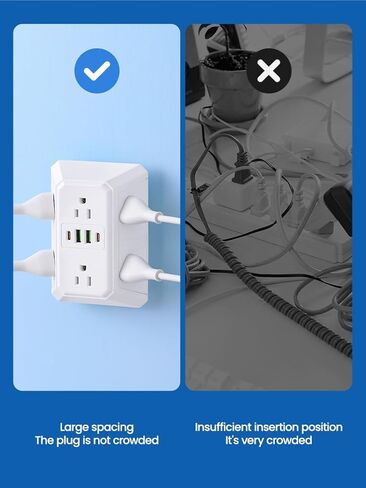 Wall Charger, Outlet Extender Surge Protector, 6 Outlet Splitter with 4 USB Ports (2 USB C), Multiple 3 Sided Multi Plug Wall Adapter Power Strip for Home Office Kitchen Travel,White in Saudi Arabia
