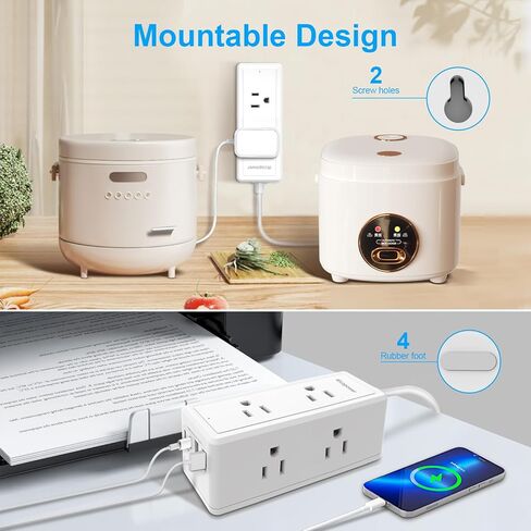 2 حزمة من واقي التيار الكهربائي - 6 منافذ متباعدة على نطاق واسع، 4 منافذ USB (2 منفذ USB C، PD 20 وات)، 1250 وات/10 أمبير مع سلك تمديد 5 أقدام، وشرائط طاقة مع حماية من زيادة التيار، حامل على الحائط للمكتب المنزلي، أبيض. in Saudi Arabia