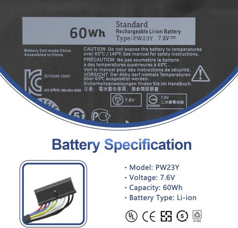 PW23Y 60Wh استبدال بطارية الكمبيوتر المحمول Dell XPS 13 9360 3-9360-D1605G 13-9360-D1605T 13-9360-D1505 13-9360-D1505G 13-9360-D1609 13-9360-D1609G 13-9360-D1705G 13-9360-D1805TG RNP72 0RNP72 0TP1GT in Kuwait