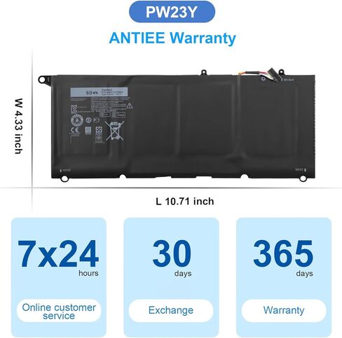 PW23Y 60Wh استبدال بطارية الكمبيوتر المحمول Dell XPS 13 9360 3-9360-D1605G 13-9360-D1605T 13-9360-D1505 13-9360-D1505G 13-9360-D1609 13-9360-D1609G 13-9360-D1705G 13-9360-D1805TG RNP72 0RNP72 0TP1GT in Kuwait