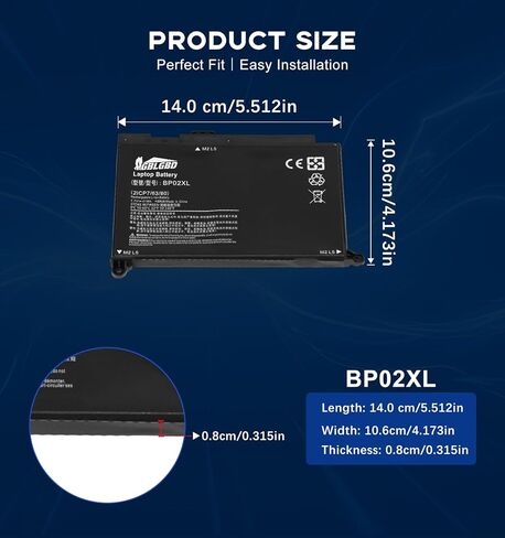 BP02XL 849909-850 Replacement Battery for HP 15-AU123CL Laptop, 7.7V 41Wh 5395mAh 2-Cell Li-ion Battery, CE/RoHS/FCC Certified 500+ Cycles Overcharge Protection in Saudi Arabia