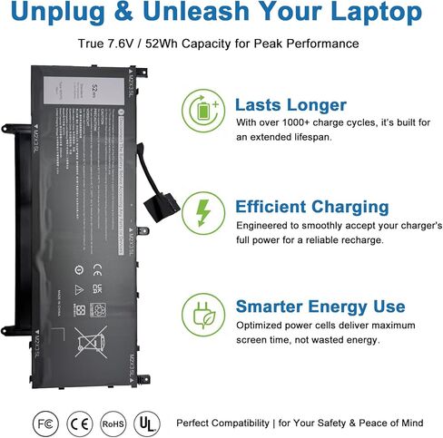 N7HT0 Laptop Battery Replacement for Dell Latitude 9510 9520 Latitude 9520 2-in-1 P94F P95F P95F001 P94F001 Series Notebook TVKGH V5K68 N2NLL HYMNG 08NFC7 N2NLL N7HTO 0PKW00 089GNG 7.6V 52Wh 6500mAh in Kuwait