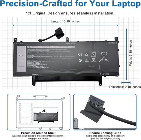 N7HT0 Laptop Battery Replacement for Dell Latitude 9510 9520 Latitude 9520 2-in-1 P94F P95F P95F001 P94F001 Series Notebook TVKGH V5K68 N2NLL HYMNG 08NFC7 N2NLL N7HTO 0PKW00 089GNG 7.6V 52Wh 6500mAh in Kuwait