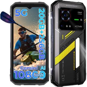 HOTWAV Hyper 7 هاتف متين 5G مفتوح 2025، 20 جيجابايت + 256 جيجابايت/2 تيرابايت هاتف ذكي متين أندرويد 14، 10800 مللي أمبير 33 وات، 6.6 بوصة FHD + 120 هرتز 2K هاتف مقاوم للماء، 64 ميجابكسل + 32 ميجابكسل، NFC/GPS/OTG/بصمة الإصبع/T-Mobile in Kuwait