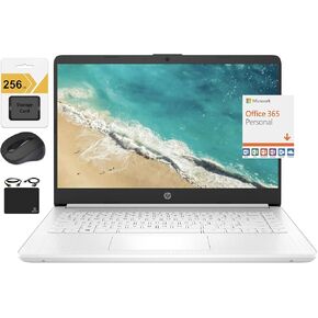 HP New 14" HD Ultral Light Thin Laptop, Quad-Core Intel Celeron Processor, 16GB RAM, 320GB (64GB eMMC+ 256GB Card), Wi-Fi, Upto 11 Hours, Windows 11 S + 1 Year Office 365+HubxcelAccessory, White in Kuwait