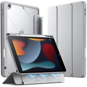 حافظة JETech قابلة للفصل لجهاز iPad 9/8/7 (10.2 بوصة، موديل 2021/2020/2019، الجيل التاسع/الثامن/السابع) مع حامل أقلام، غطاء مغناطيسي قابل للإزالة وحامل ثلاثي الطي وظهر شفاف، تنبيه/غفو تلقائي (أسود) in Saudi Arabia
