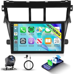 [4G+64G] ستيريو سيارة Android لسيارة Toyota Vios Yaris 2007-2014 راديو مع راديو Carplay Android التلقائي، شاشة لمس Hodozzy 9 بوصة مع نظام تحديد المواقع العالمي، وصلة مرآة، بلوتوث، واي فاي، DSP، راديو FM/RDS in Kuwait