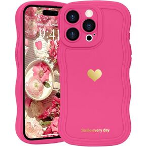 LAPOPNUT for iPhone 16 Plus Case Cute Heart Simple Wave Frame Case Aesthetic Design Solid Color Girls Women TPU Silicone Slim Phone Cover for iPhone 16 Plus,Rose red in Kuwait