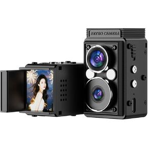 Andoer S11 Digital Camera Retro, Dual Lens CCD Camera, Portable TLR Style Retro Point and Shoot Compact Small wit 6 Filter for Beginners Teens Adults Black in Saudi Arabia
