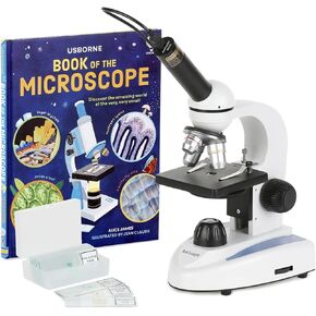 مجهر أحادي العين رقمي مركب من AmScope M149C-PS100-WM-E، عدسات WF10x وWF25x، تكبير 40x-1000x، إضاءة LED، مجال مشرق، مكثف أحادي العدسة، مرحلة عادية، 110 فولت أو يعمل بالبطارية، إطار معدني عالي التحمل، يتضمن مجموعة من 100 قبل in Kuwait