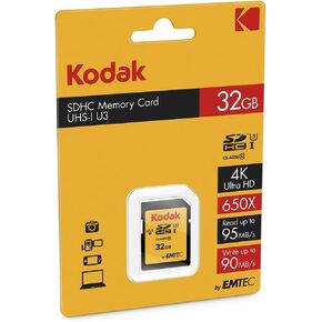 Kodak EKMSD32GHC10HPR 32GB UHS-I U3 Class 10 Ultra SDHS Waterproof and Shockproof Memory Card with 90Mbps Write Speed and 95mbps Read Speed in Kuwait