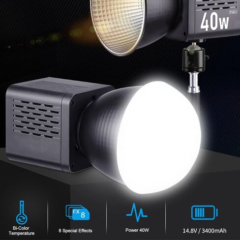 مصباح فيديو Gugxiom VLOGLITE P40C 40 وات LED، مصباح COB محمول باليد مع 2500K - 6500K، CRI 95+، 8 تأثيرات، مروحة بطارية مدمجة، للبث المباشر للتصوير الفوتوغرافي in Kuwait