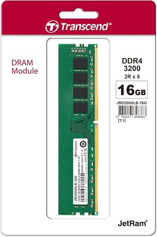 Transcend 16GB DDR4 RAM، 3200MHz (أو 2666MHz أو 2400MHz) ذاكرة سطح المكتب UDIMM، متوافقة مع وحدة ذاكرة الكمبيوتر Intel & AMD Ryzen، PC4-25600، 2Rx8 1Gx8 CL22 1.2V 288 Pin ذاكرة سطح المكتب غير المخزنة in Kuwait