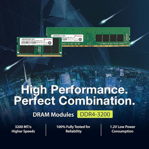 Transcend 16GB DDR4 RAM، 3200MHz (أو 2666MHz أو 2400MHz) ذاكرة سطح المكتب UDIMM، متوافقة مع وحدة ذاكرة الكمبيوتر Intel & AMD Ryzen، PC4-25600، 2Rx8 1Gx8 CL22 1.2V 288 Pin ذاكرة سطح المكتب غير المخزنة in Kuwait