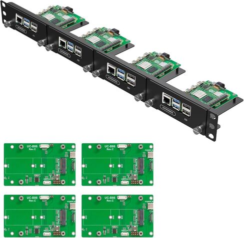 UCTRONICS 1U Carbon Steel Rack Mount for Raspberry Pi 5, 19" Server Rack with 4 PCIe to M.2 NVMe SSD Adapters – Support Up to 4 Pi 5 Units in Saudi Arabia