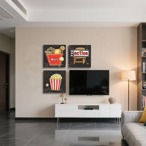 CGXLB 3 Piece Movie Wall Art Clapperboard & Striped Popcorn Buckets Picture Film Painting Cinema Decor for Home Theater Game Room 12"x12"x3 in Saudi Arabia