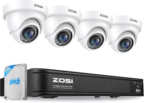 zosi 4 حزمة hd-tvi 1920tvl 1080p كاميرا أمن المنزل في الهواء الطلق داخلي، كاميرا مراقبة CCTV مقاومة للطقس مع رؤية ليلية طويلة 80 قدمًا وزاوية عرض 90 درجة in Saudi Arabia