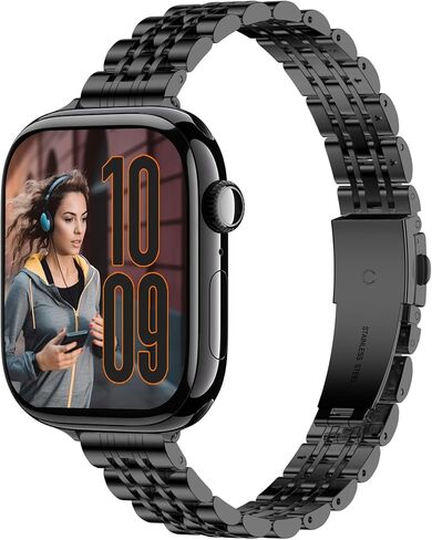 سوار Wolait المعدني النحيف متوافق مع أحزمة ساعة Apple 46 مم 49 مم 45 مم 44 مم 42 مم 41 مم 40 مم 38 مم للنساء، حزام أنيق من الفولاذ المقاوم للصدأ لسلسلة iWatch Bands 11-1 in Kuwait
