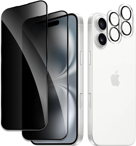[عبوتان + 2] واقي شاشة للخصوصية لهاتف iPhone 16، زجاج مقسى مقاوم للكسر ومضاد للتجسس مع عدسة كاميرا، زجاج مقسى صلابة 9H خالٍ من الفقاعات ومضاد للوهج in Saudi Arabia