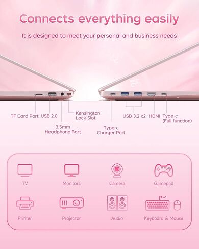 2026 Pink Laptop, Pentium Gold 6500Y Processor(Up to 3.4 GHz),8GB RAM 256GB SSD,15.6 Inch FHD IPS Display, 5000mAh Battery,Type-C,Portable Laptops Computer for Business Office in Saudi Arabia
