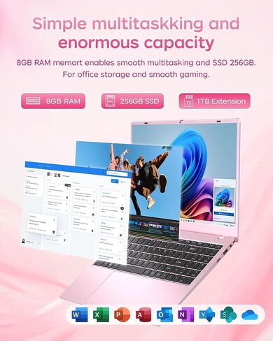 2026 Pink Laptop, Pentium Gold 6500Y Processor(Up to 3.4 GHz),8GB RAM 256GB SSD,15.6 Inch FHD IPS Display, 5000mAh Battery,Type-C,Portable Laptops Computer for Business Office in Saudi Arabia