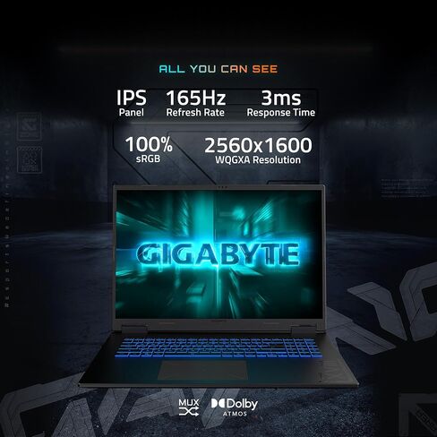 كمبيوتر محمول للألعاب GIGABYTE Gaming A18 - 165 هرتز 2560x1600 WQXGA - NVIDIA GeForce RTX 5060 - AMD Ryzen 7 260-1 تيرابايت SSD مع ذاكرة الوصول العشوائي DDR5 سعة 32 جيجابايت - Windows 11 Home - أسود فولاذي in Kuwait