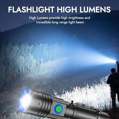 مصابيح يدوية قابلة لإعادة الشحن، لومن عالي، شعلة تكتيكية LED فائقة السطوع، ضوء فلاش مغناطيسي 5 أوضاع إضاءة، يدوم طويلاً، قابل للتعتيم، مشبك محمول باليد للمنزل، الطوارئ (عبوتان) in Kuwait
