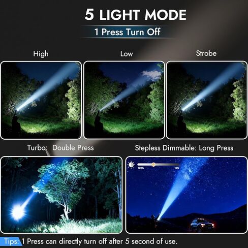 مصابيح يدوية قابلة لإعادة الشحن، لومن عالي، شعلة تكتيكية LED فائقة السطوع، ضوء فلاش مغناطيسي 5 أوضاع إضاءة، يدوم طويلاً، قابل للتعتيم، مشبك محمول باليد للمنزل، الطوارئ (عبوتان) in Kuwait