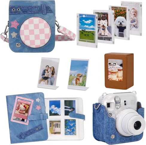مجموعة ملحقات 9 في 1 مناسبة لكاميرا Fujifilm Instax Mini 12، حافظة كاميرا من قماش الدنيم الحبيب مع 256 جيبًا لألبوم الصور، صندوق تخزين الصور، إطار عرض الصورة، إطار صورة مغناطيسي in Kuwait