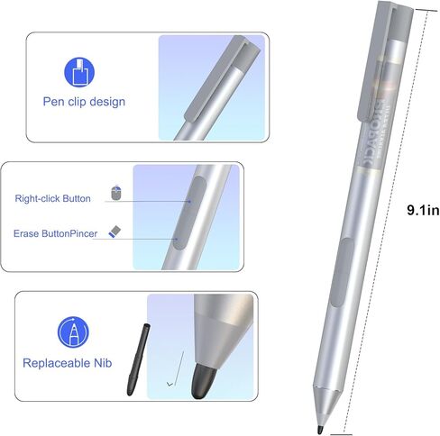 قلم شاشة لجهاز HP EliteBook x360 G6/G5/G4/G3/G2، HP Elite x2 G4/1013 G3/1012 G2/1012 G1، HP ProBook G1/G2، HP Pavilion x2 12-b0xx/b1xx، HP Spectre x2 12-a0xx، قلم AES 1.0 Aactive، فضي in Saudi Arabia