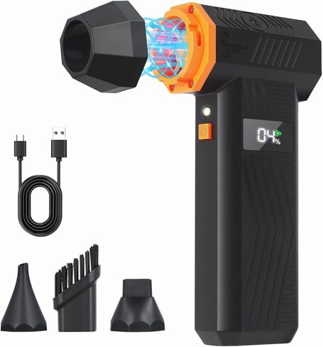 Compressed Air Duster 200000RPM Super Power Electric Air Duster,4 Gear Adjustable Mini Dust Blower with LED Display & 4 Nozzles Rechargeable Leaf Blower Air Blower for Keyboard PC Car Home Cleaning in Saudi Arabia