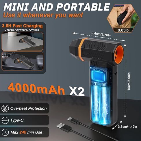 Compressed Air Duster 200000RPM Super Power Electric Air Duster,4 Gear Adjustable Mini Dust Blower with LED Display & 4 Nozzles Rechargeable Leaf Blower Air Blower for Keyboard PC Car Home Cleaning in Saudi Arabia