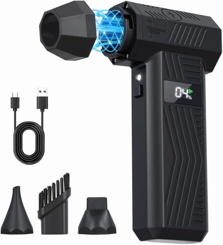 Compressed Air Duster 200000RPM Super Power Electric Air Duster,4 Gear Adjustable Mini Dust Blower with LED Display & 4 Nozzles Rechargeable Leaf Blower Air Blower for Keyboard PC Car Home Cleaning in Saudi Arabia