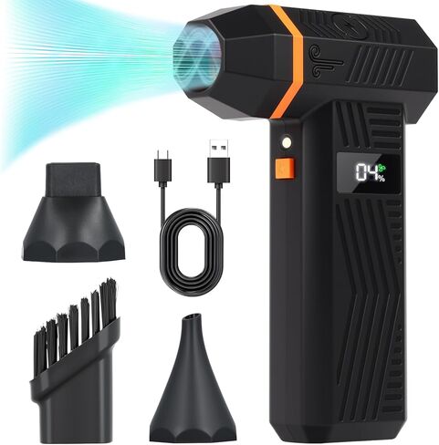 Compressed Air Duster 200000RPM Super Power Electric Air Duster,4 Gear Adjustable Mini Dust Blower with LED Display & 4 Nozzles Rechargeable Leaf Blower Air Blower for Keyboard PC Car Home Cleaning in Saudi Arabia