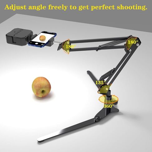 Overhead Phone Mount with LED Light, Phone Stand for Recording, Adjustable Tabletop Stand for Live Streaming Online Video and Food Crafting Demo Drawing Sketching in Kuwait