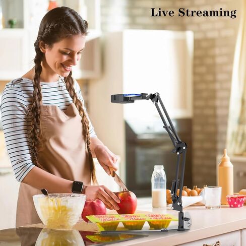 Overhead Phone Mount with LED Light, Phone Stand for Recording, Adjustable Tabletop Stand for Live Streaming Online Video and Food Crafting Demo Drawing Sketching in Kuwait