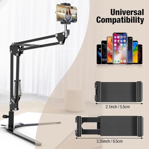 Overhead Phone Mount with LED Light, Phone Stand for Recording, Adjustable Tabletop Stand for Live Streaming Online Video and Food Crafting Demo Drawing Sketching in Kuwait