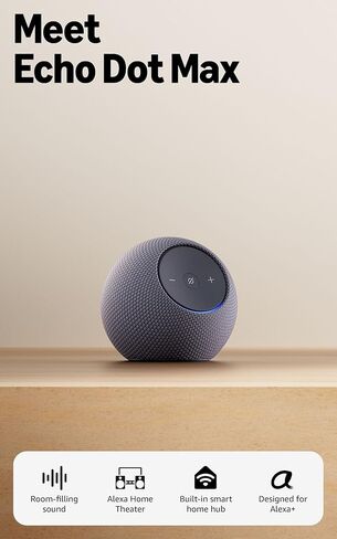 Amazon Echo Dot Max (أحدث طراز)، مكبر صوت Alexa مع صوت يملأ الغرفة ومركز منزلي ذكي مدمج، مع Alexa + الوصول المبكر، Graphite in Kuwait