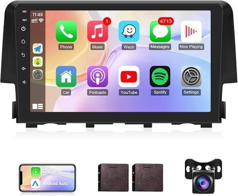 ستيريو سيارة Leadfan لـ (إصدار JBL) Honda Civic 2016 2017 2018 2019 2020 2021، مع CarPlay Android Auto اللاسلكي، شاشة 9 بوصات مع كاميرا احتياطية بلوتوث FM، 2G+32G in Kuwait