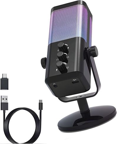 ميكروفون مكثف USB للألعاب الملون مع أوضاع الإضاءة الديناميكية وإلغاء الضوضاء لبث الملفات الصوتية والكمبيوتر المحمول وميكروفون للكمبيوتر الشخصي والكمبيوتر المحمول in Kuwait