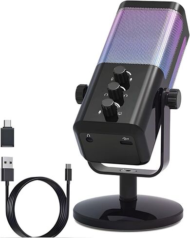 ميكروفون مكثف USB للألعاب الملون مع أوضاع الإضاءة الديناميكية وإلغاء الضوضاء لبث الملفات الصوتية والكمبيوتر المحمول وميكروفون للكمبيوتر الشخصي والكمبيوتر المحمول in Kuwait
