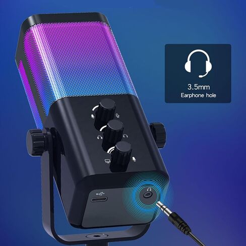 ميكروفون مكثف USB للألعاب الملون مع أوضاع الإضاءة الديناميكية وإلغاء الضوضاء لبث الملفات الصوتية والكمبيوتر المحمول وميكروفون للكمبيوتر الشخصي والكمبيوتر المحمول in Kuwait