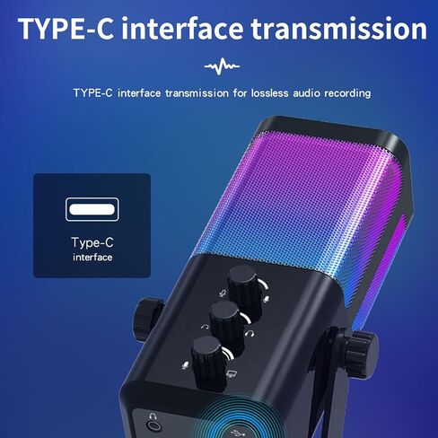 ميكروفون مكثف USB للألعاب الملون مع أوضاع الإضاءة الديناميكية وإلغاء الضوضاء لبث الملفات الصوتية والكمبيوتر المحمول وميكروفون للكمبيوتر الشخصي والكمبيوتر المحمول in Kuwait