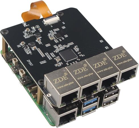 ZDE ZP597 PCIe إلى 4 منافذ 1G جيجابت 1000M إيثرنت شبكة قبعة محول لوح تمديد 1GB 1GBE لـ Raspberry Pi 5 in Kuwait