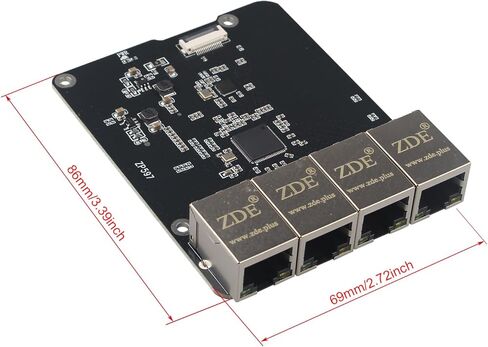 ZDE ZP597 PCIe إلى 4 منافذ 1G جيجابت 1000M إيثرنت شبكة قبعة محول لوح تمديد 1GB 1GBE لـ Raspberry Pi 5 in Kuwait